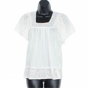 𝅺Anthropologie Ivory Cotton Pepin Flutter Sleeve Eyelet Top Women’s Size Large